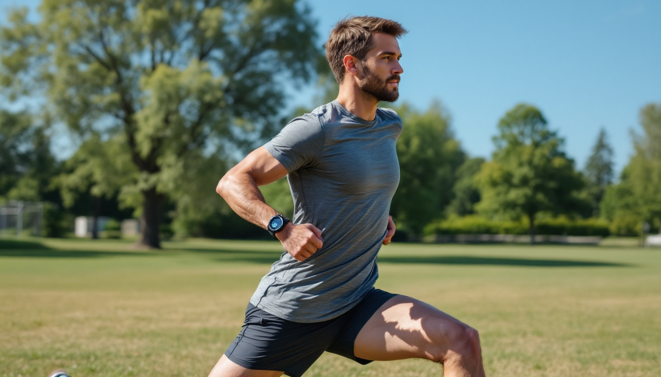 슬로우 러닝 전 동적 스트레칭 워밍업 동작들을 하는 모습