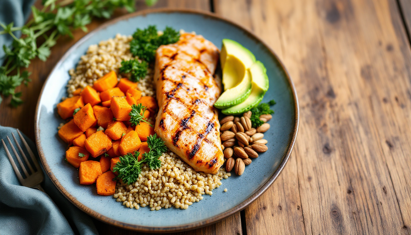 러닝 체력 강화 식단의 거시 영양소 균형을 보여주는 식단 이미지