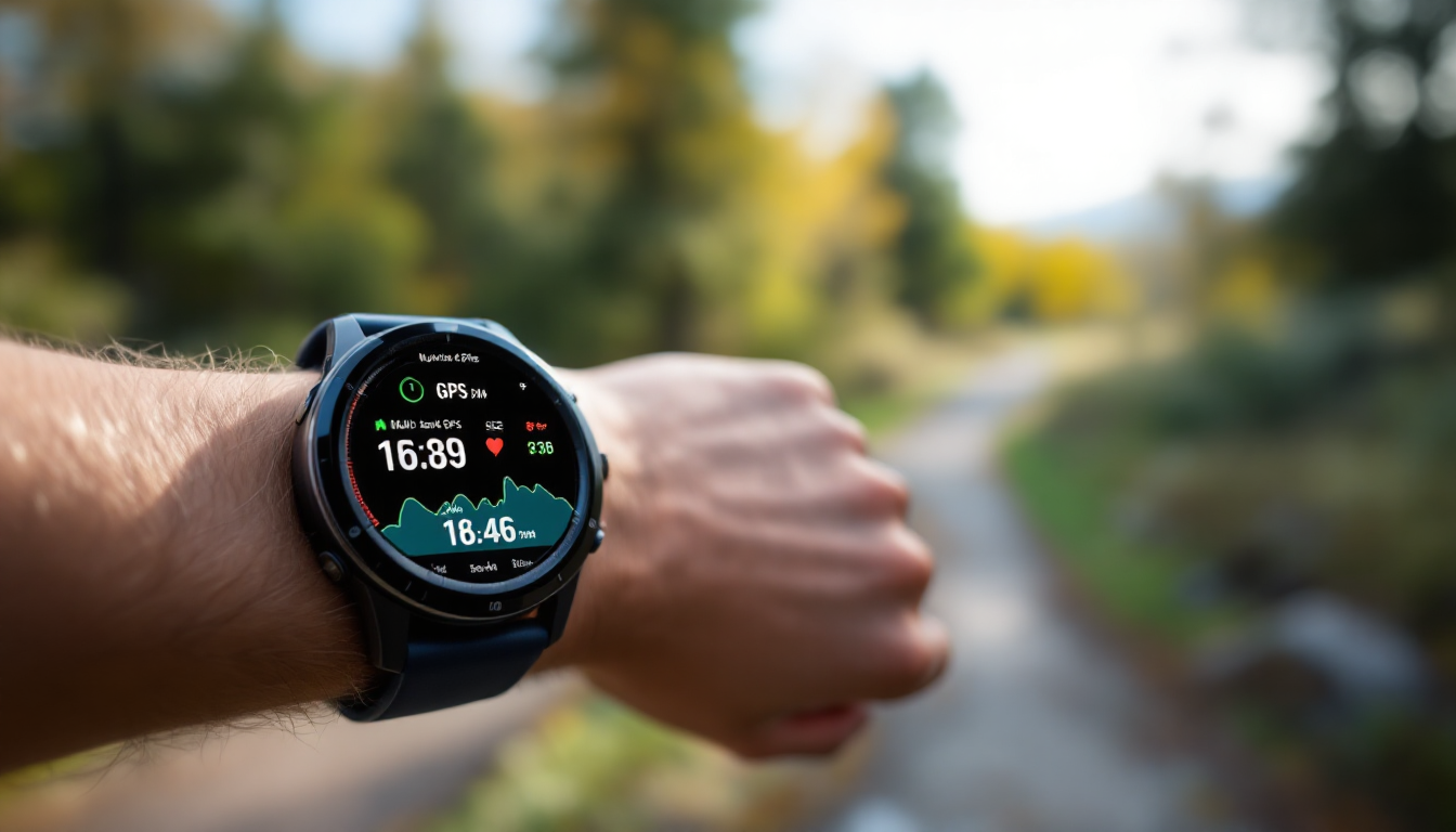 멀티밴드 GPS 기술로 정확한 러닝 데이터를 보여주는 스마트워치 화면