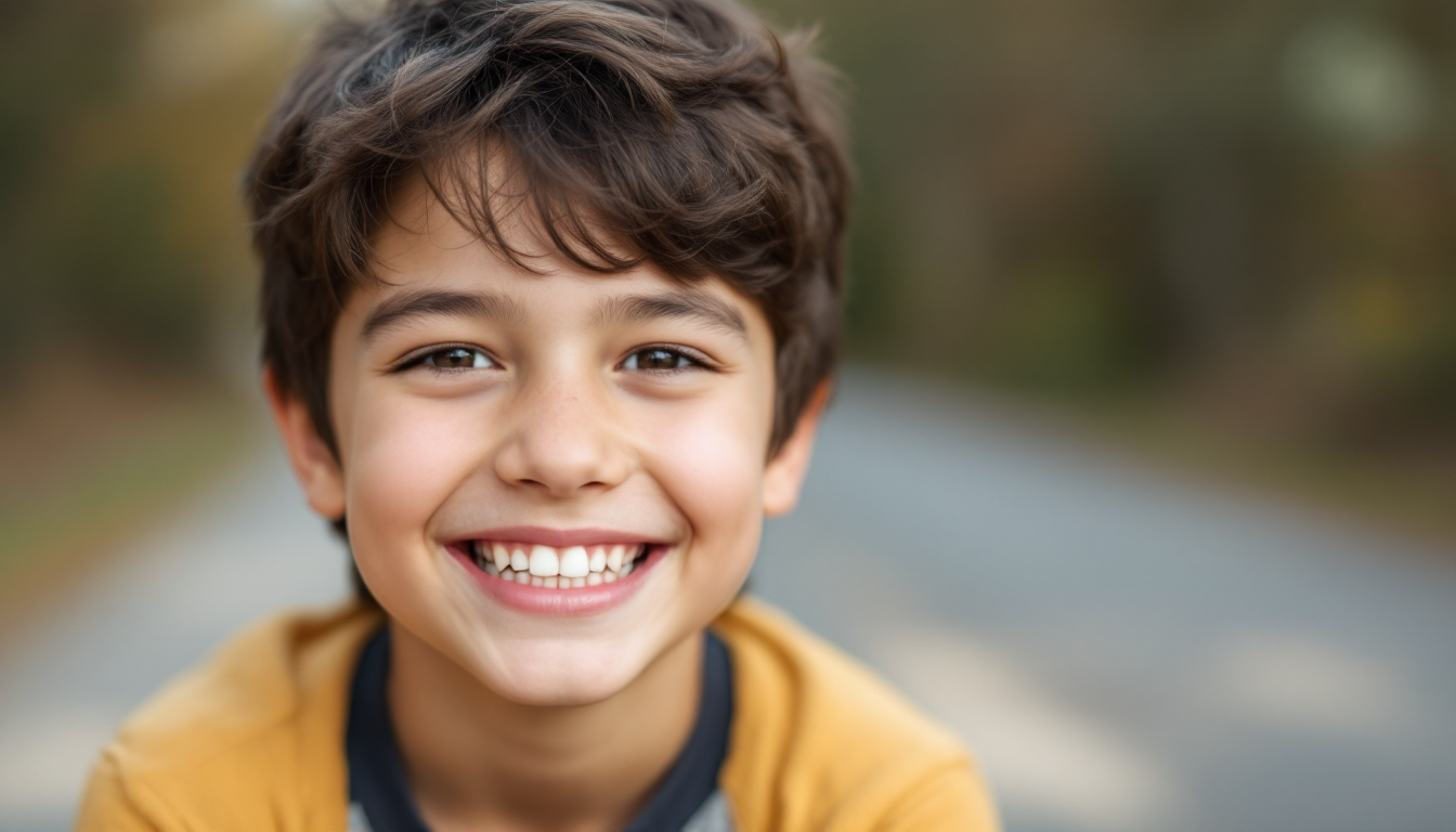 밝게 웃으며 가지런한 치아를 보여주는 자신감 있는 청소년