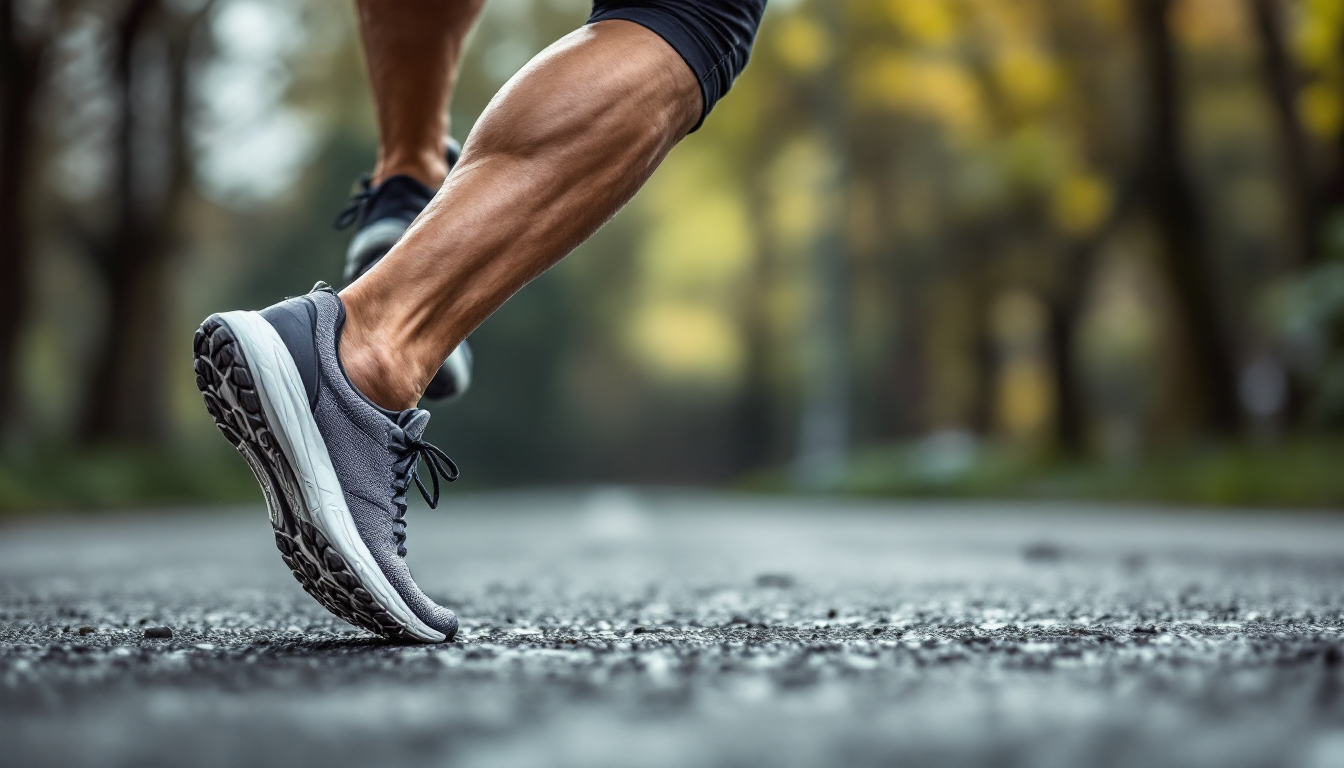 올바른 슬로우 러닝 자세를 옆에서 본 모습, 시선, 상체, 팔과 보폭이 정확하게 표현된 이미지