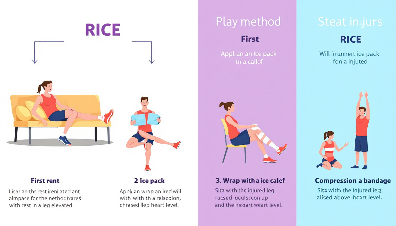 러닝 부상 시 RICE 요법을 설명하는 시각 자료