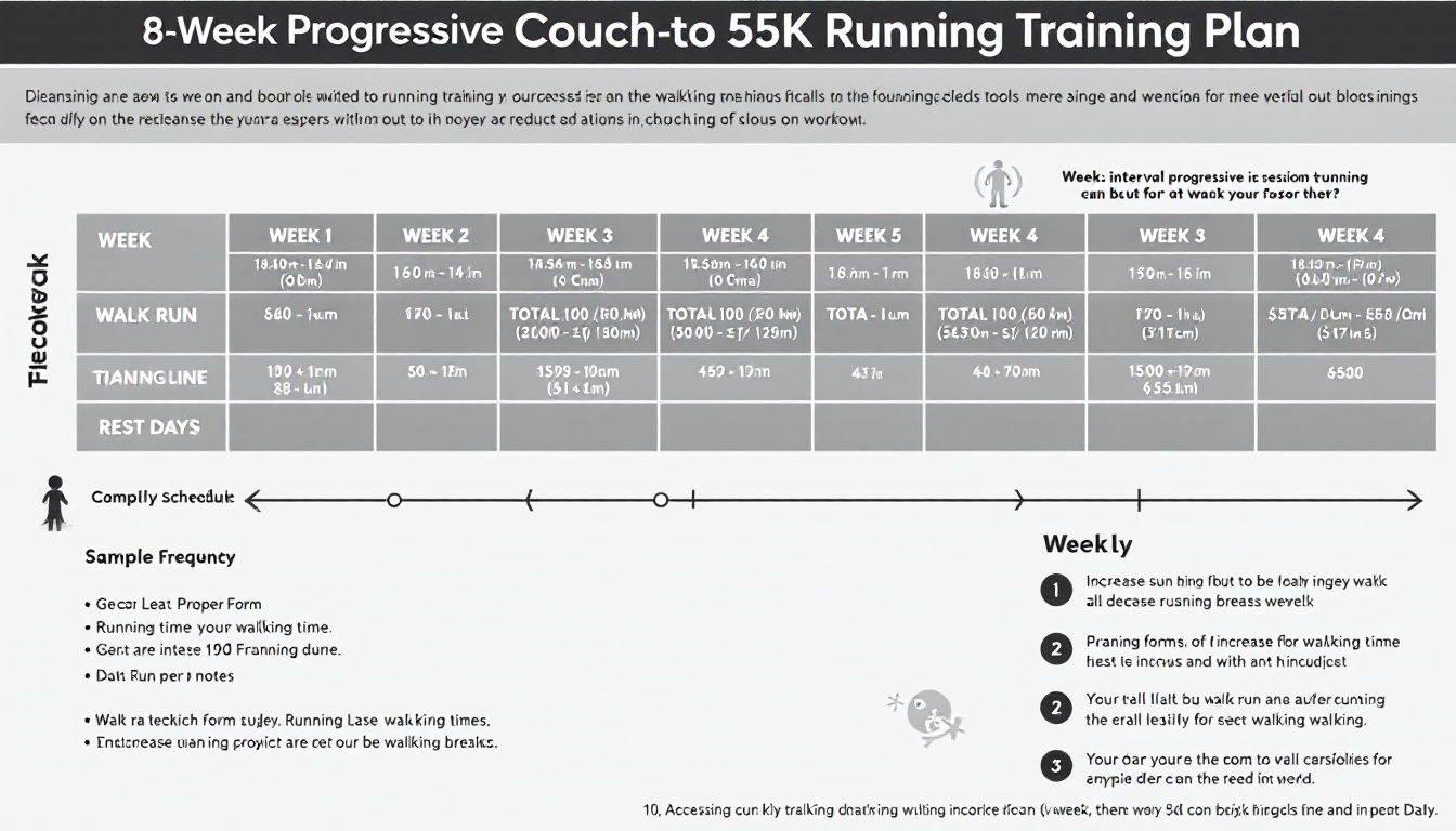 초보자를 위한 8주 점진적 5km 러닝 훈련 계획 차트