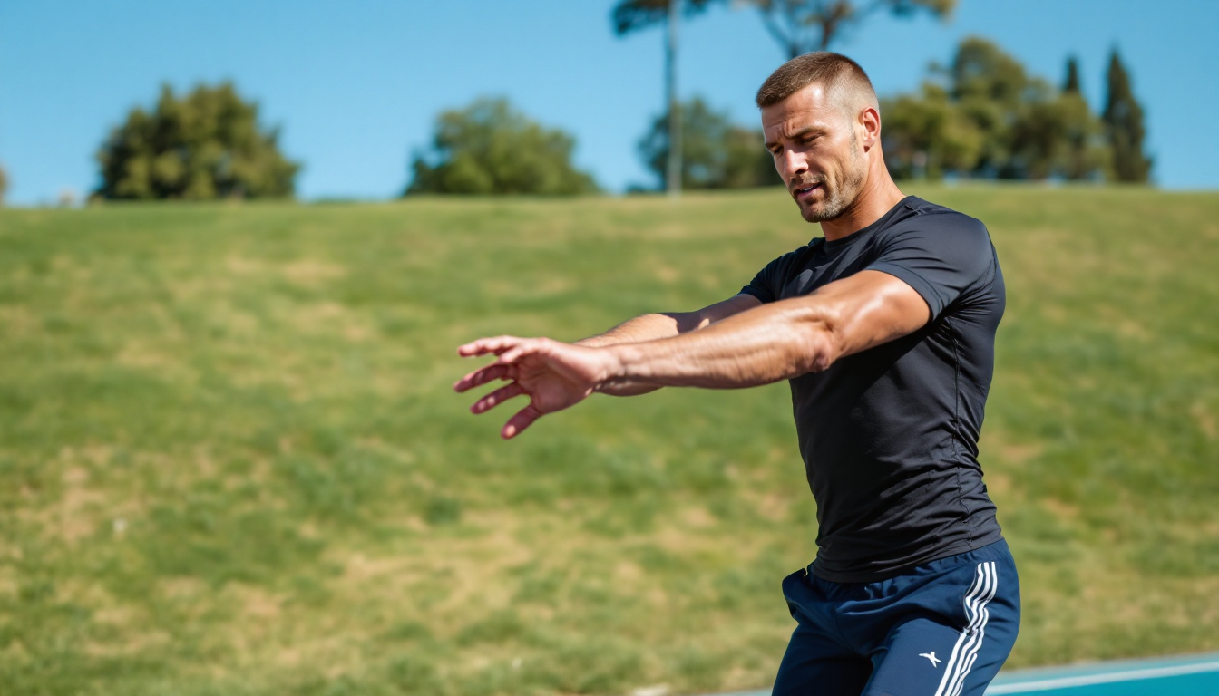 달리기 전 동적 스트레칭으로 워밍업하는 러너의 모습