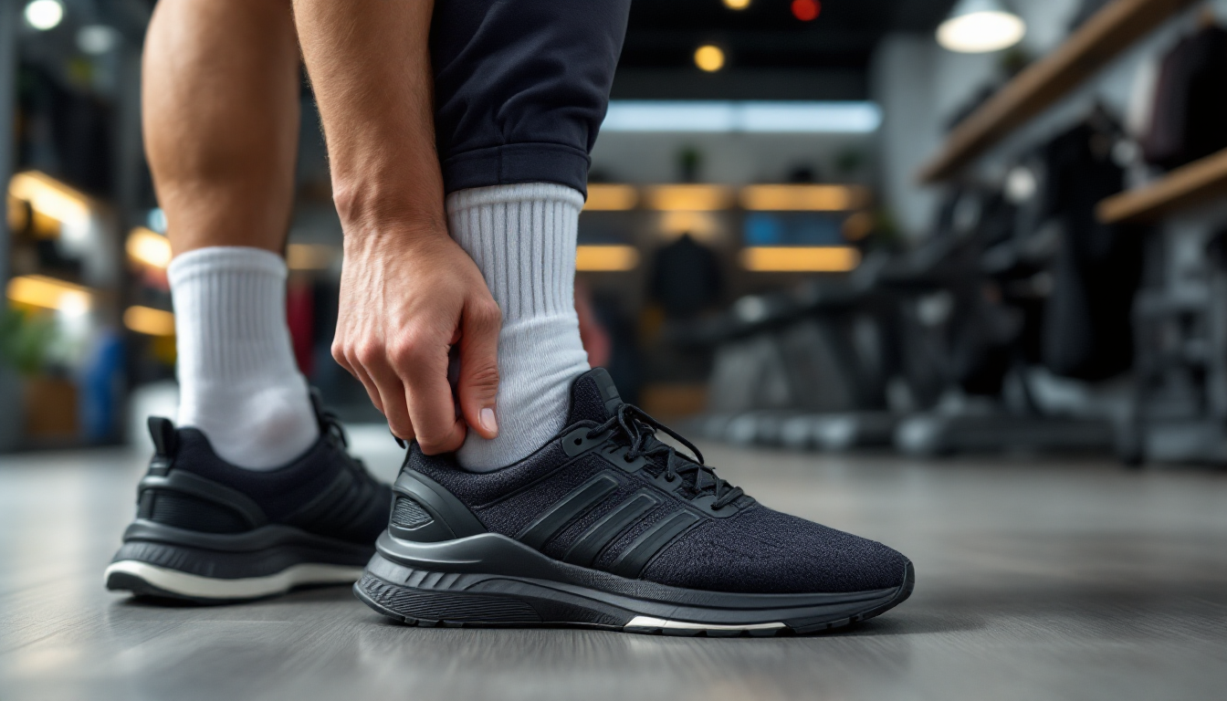 러닝 전문 매장에서 적합한 러닝화를 신는 모습