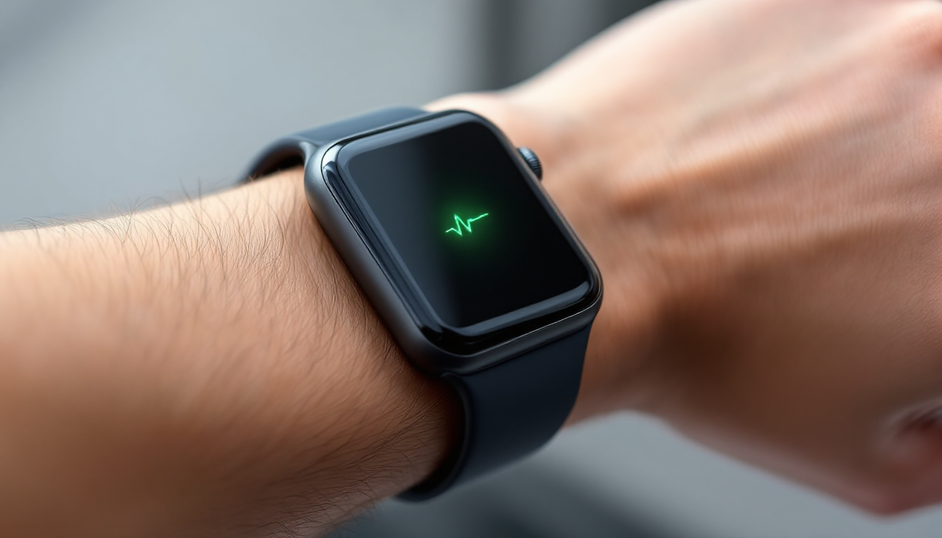 광학 심박수 센서가 손목에 부착된 스마트워치 클로즈업