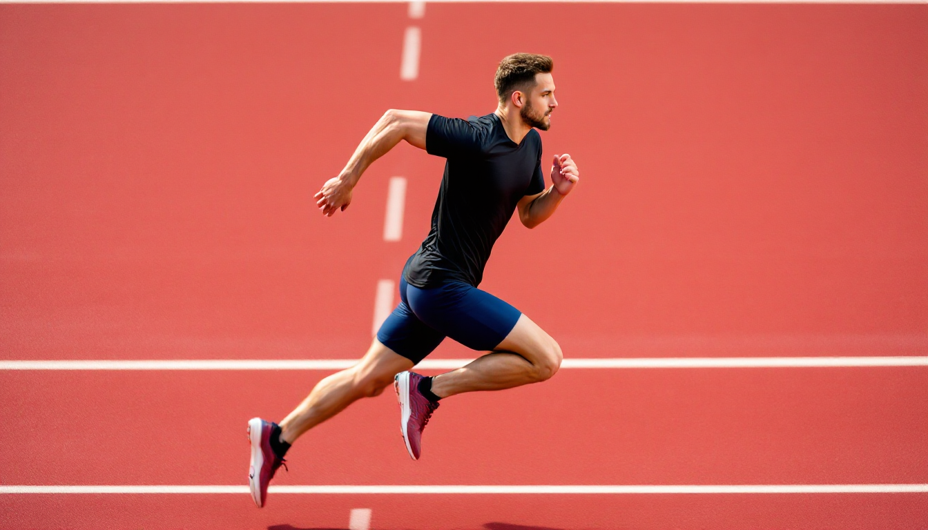 머리부터 발끝까지 완벽한 슬로우 러닝 자세를 보여주는 러너의 옆모습