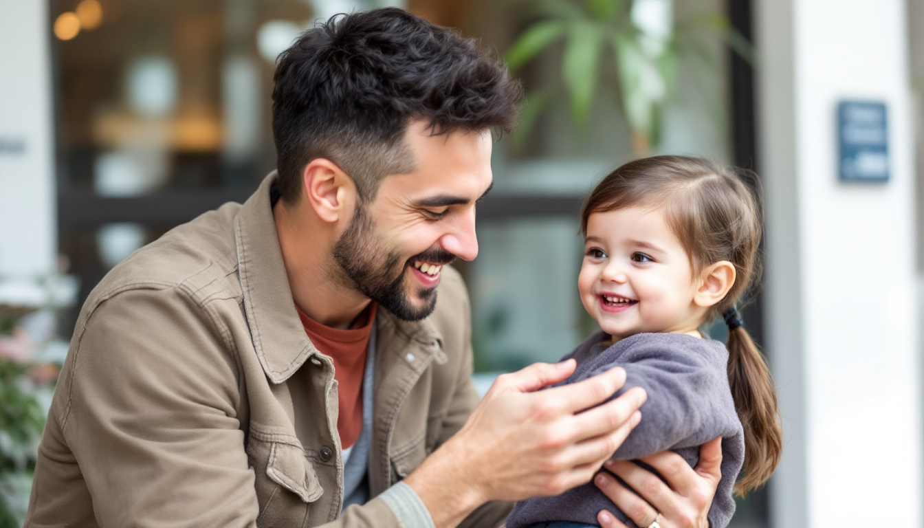 치과 상담 간판 앞에서 자녀의 미소를 살펴보는 부모의 모습