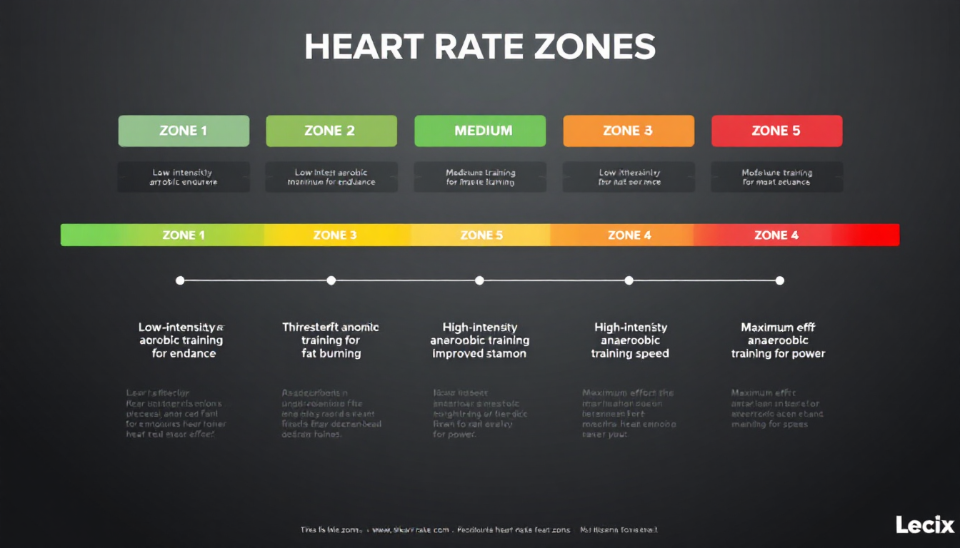 5단계 심박수 구간과 각 구간별 운동 효과를 색상으로 구분해 설명하는 인포그래픽